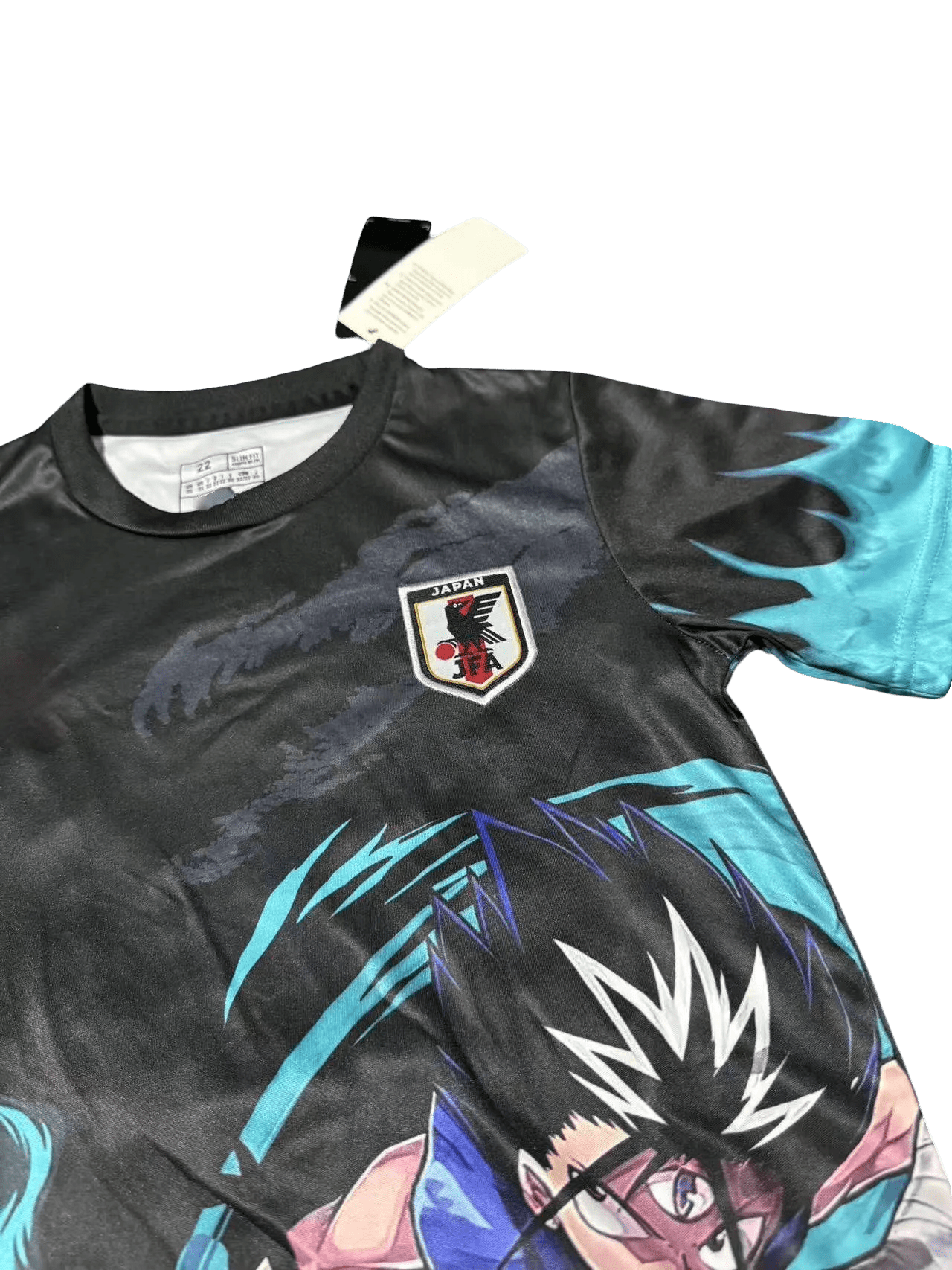 Kids soccer jersey and shorts set with blue flame pattern