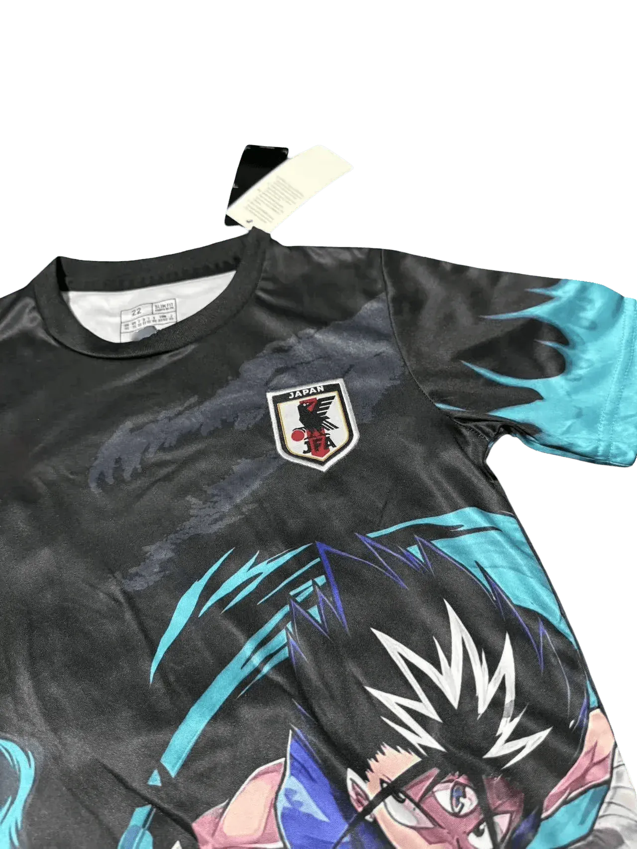 Kids soccer jersey and shorts set with blue flame pattern