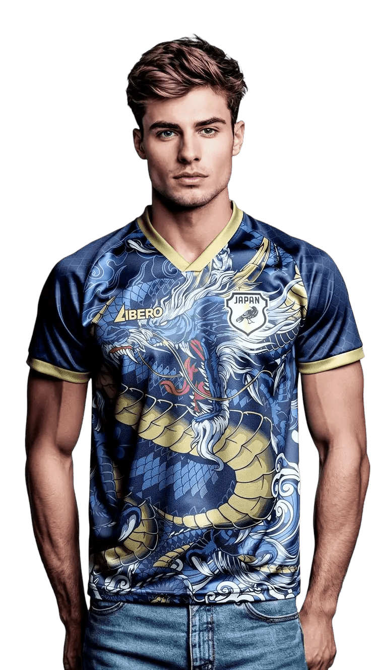 Japan Blue dragon Jersey Nipponkits Worn by a model