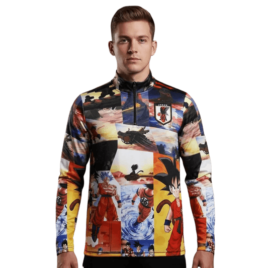 Japan dragon ball goku patchwork zip jacket multi-panel design
