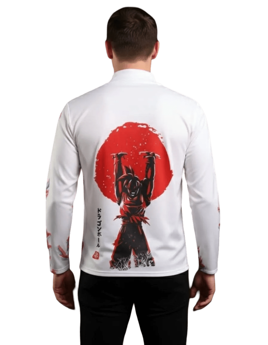 Goku white tracksuit japan dragon ball red purple character
