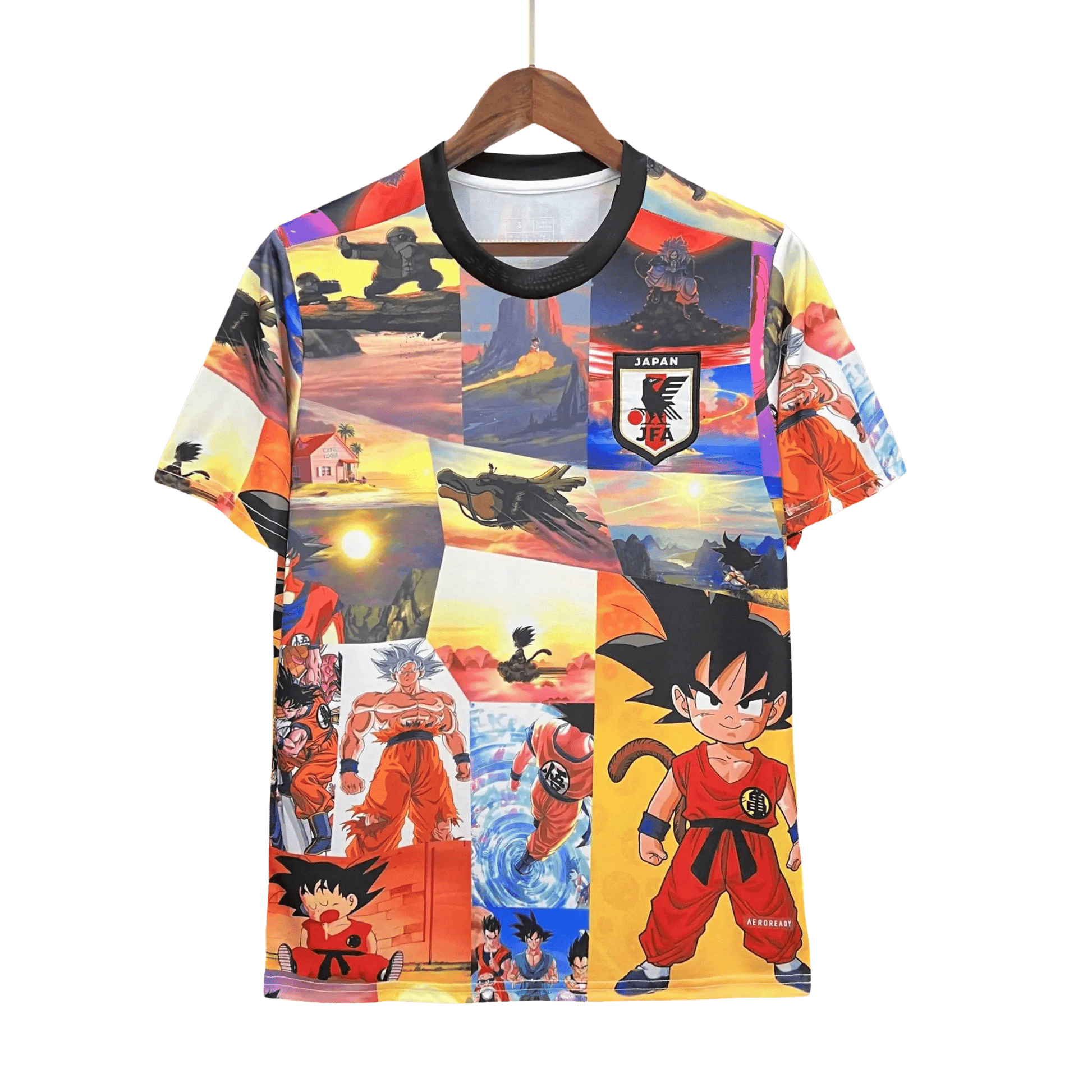 Goku special edition jersey featuring vibrant Dragon Ball collage with multiple character scenes by NipponKits Store