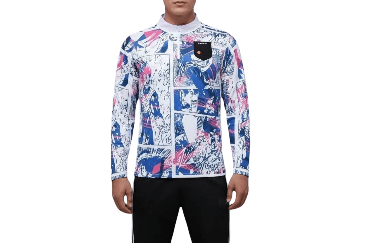 Japan dragon ball vegeta blue pink zip jacket manga panel design
