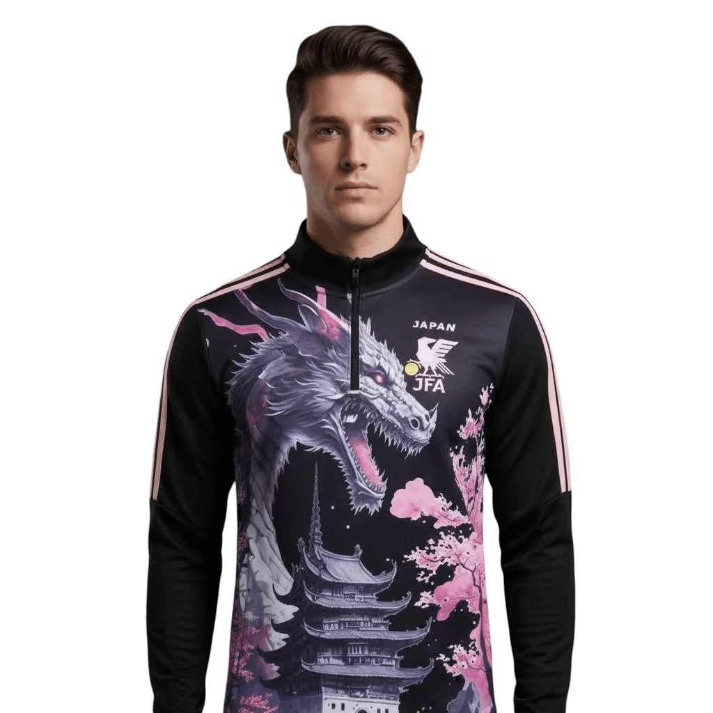 Japan dragon pink black tracksuit zip anime mythology design
