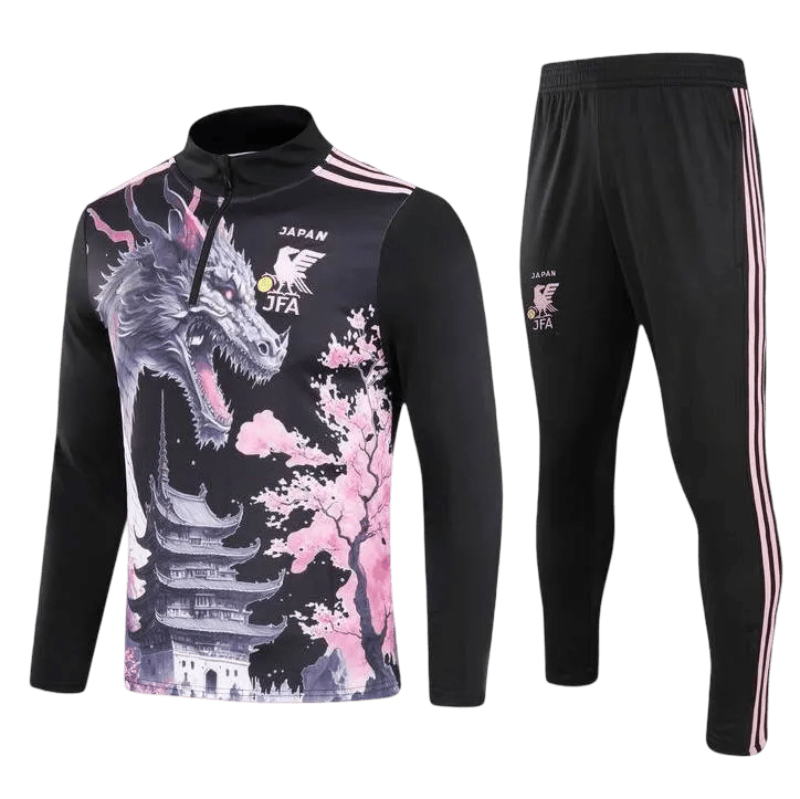Pink black tracksuit zip japan dragon mythology design
