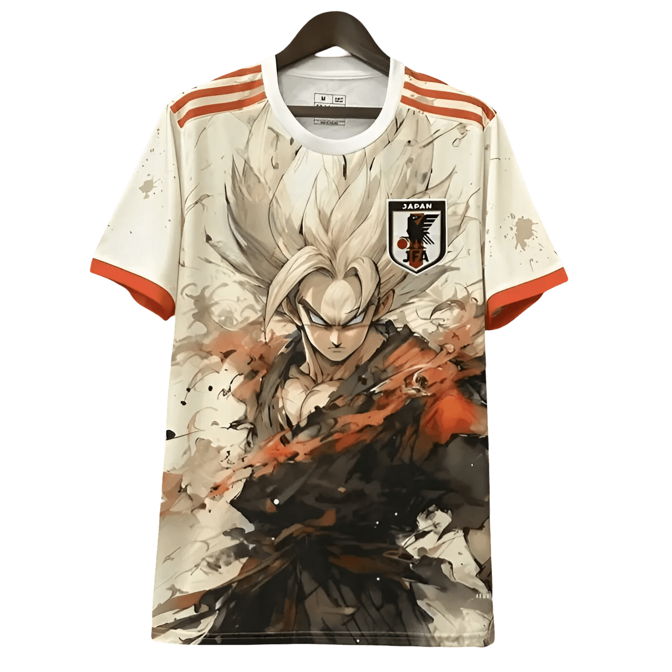 Japan Goku beige jersey with artistic Super Saiyan design and JFA logo by NipponKits Store
