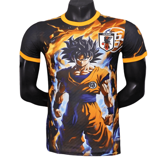 Japan Goku Aura jersey with intense orange energy flames and Ultra Instinct power by NipponKits Store