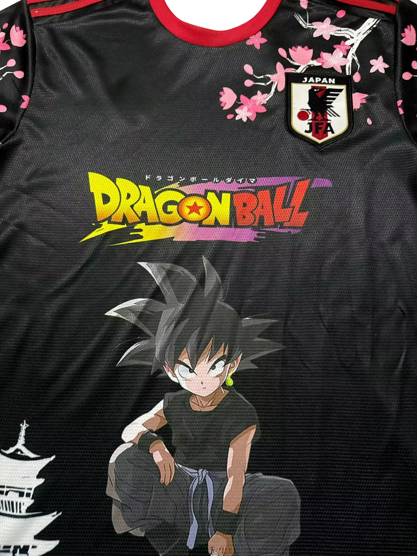 Goku Black Dragon Ball design with sakura flowers on Japan anime jersey