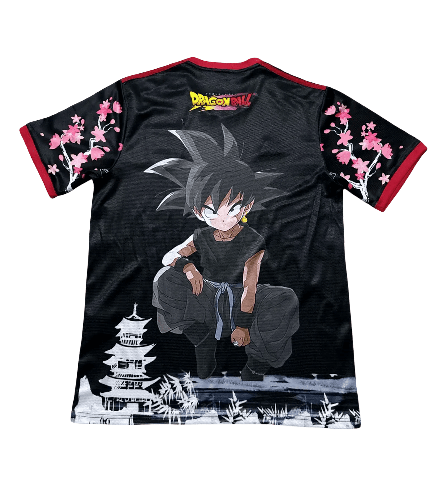 Japan JFA crest and cherry blossom pattern on Goku Black jersey