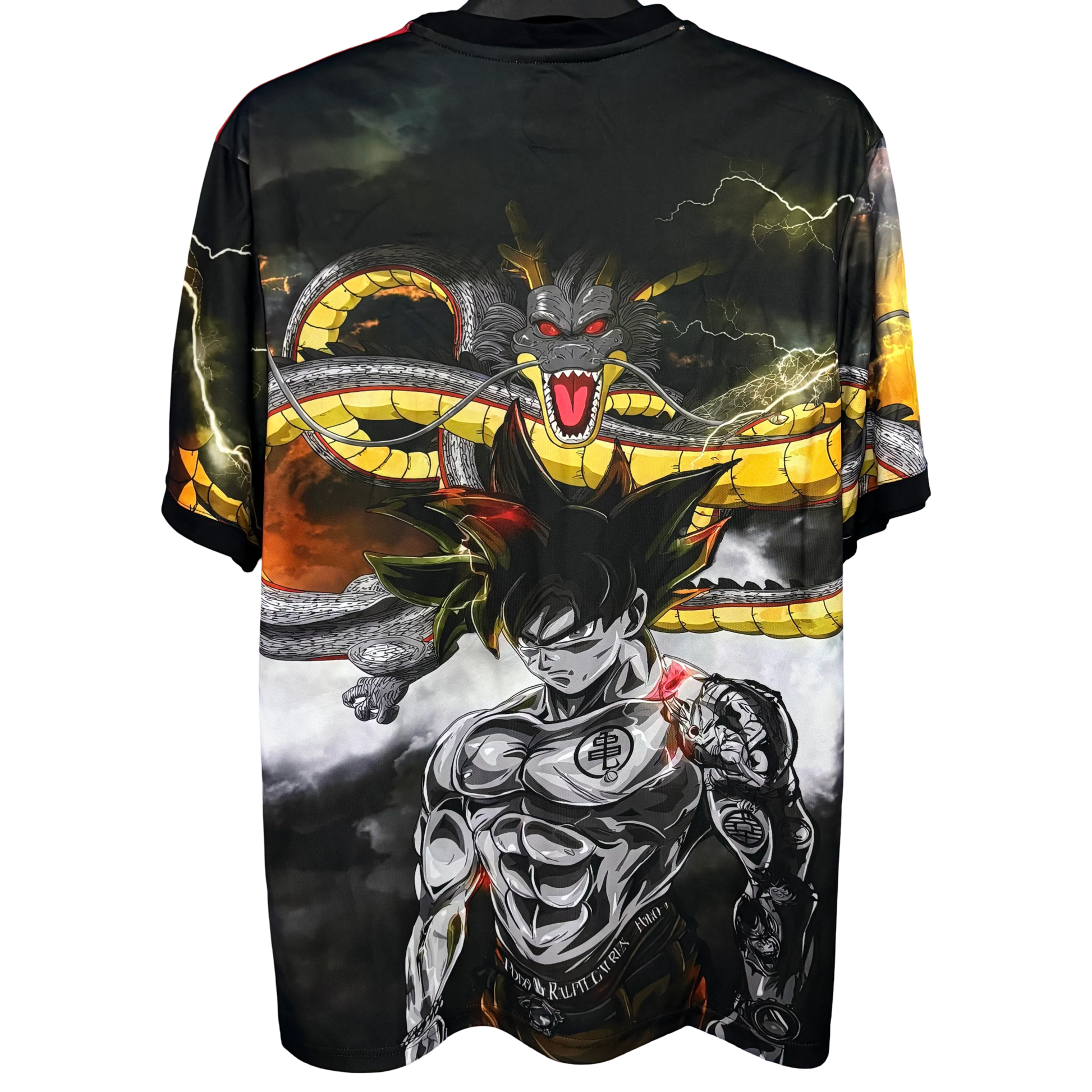 Japan soccer jersey featuring Goku Black and golden Shenron