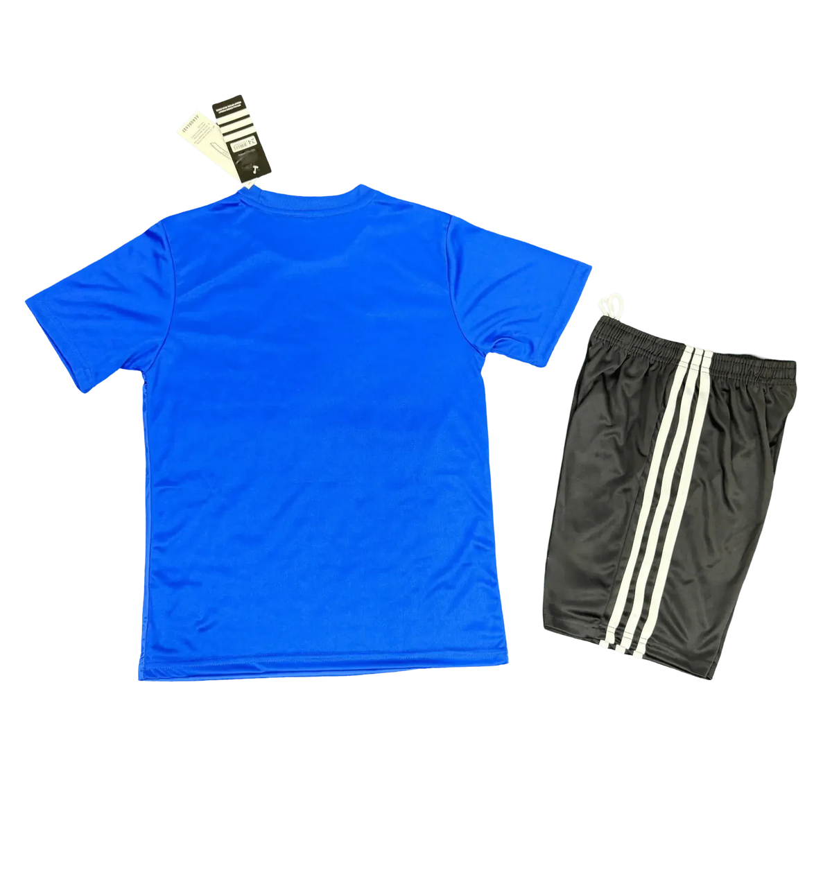 Youth soccer jersey with Goku and Shenron on blue background