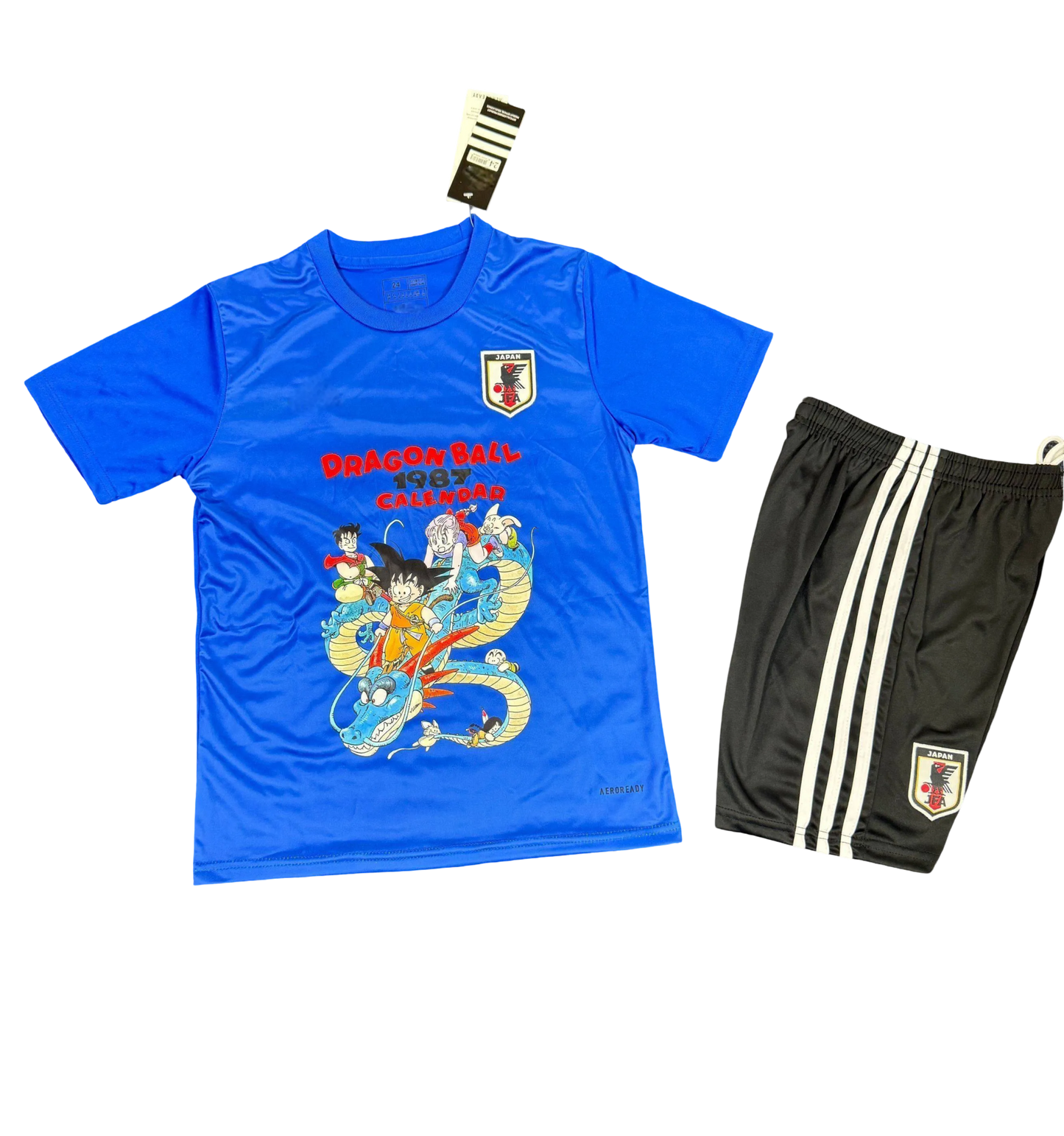 Japan Goku Blue Dragon kids football kit featuring Dragon Ball design