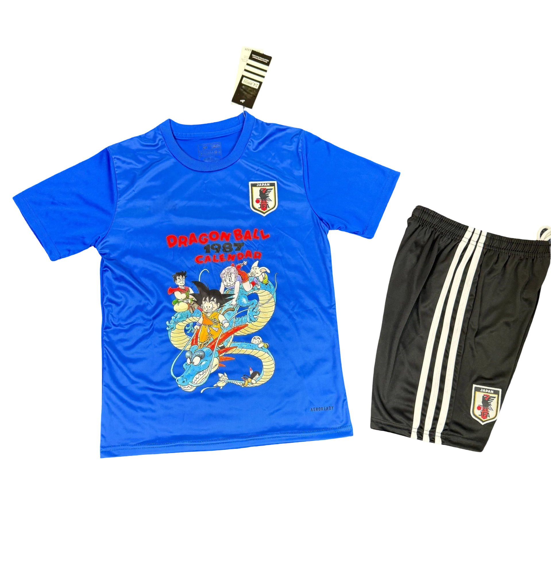 Japan Goku Blue Dragon kids football kit featuring Dragon Ball design