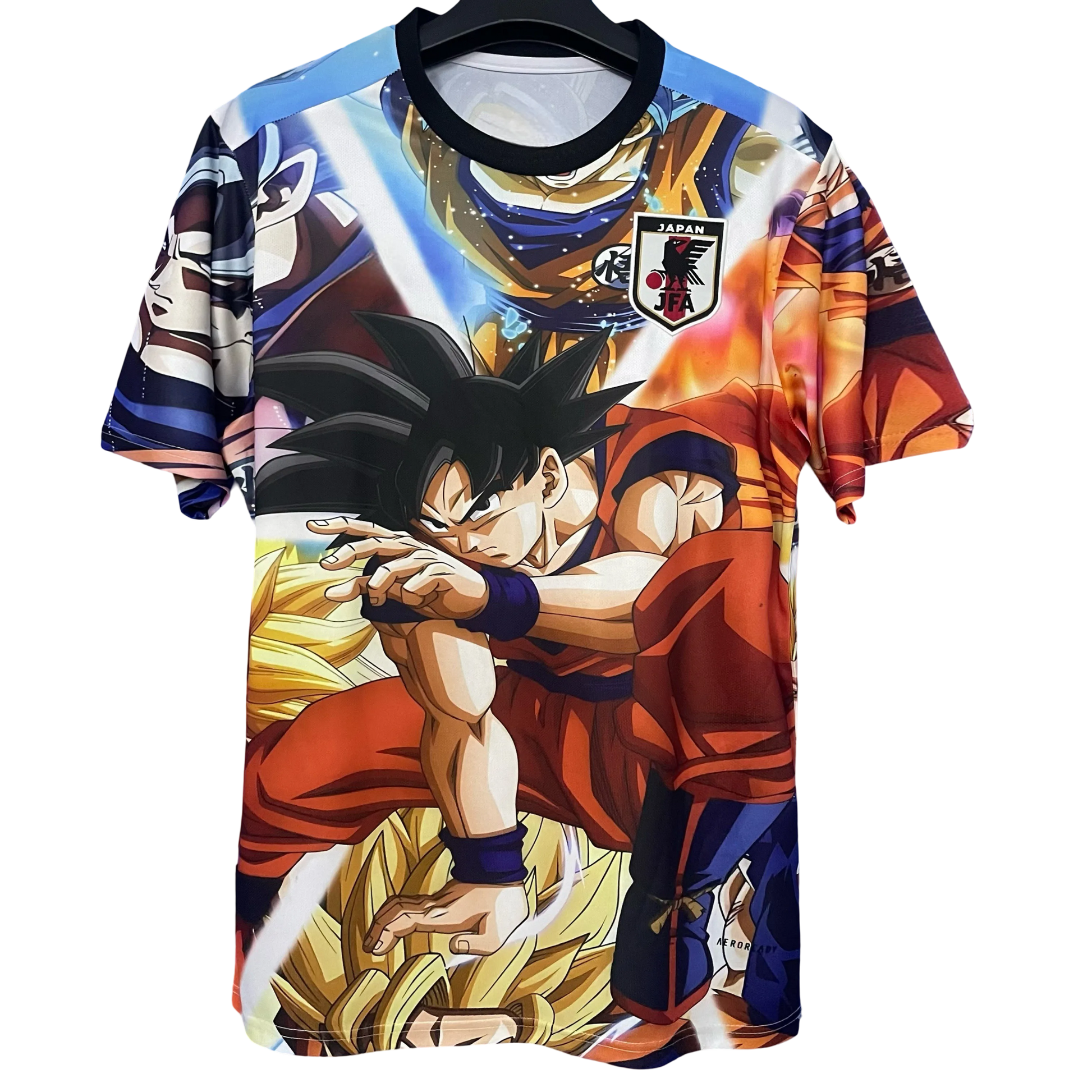 Japan Goku Evolution Jersey front view – anime football shirt inspired by Dragon Ball and Japan culture