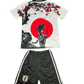 Youth soccer jersey and shorts set featuring Goku and Sakura art