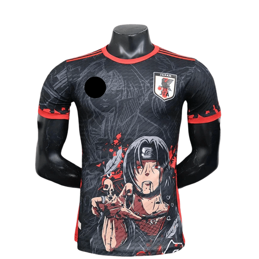 Itachi Black Jersey with Akatsuki red clouds and blood effects representing criminal organization sacrifice by NipponKits