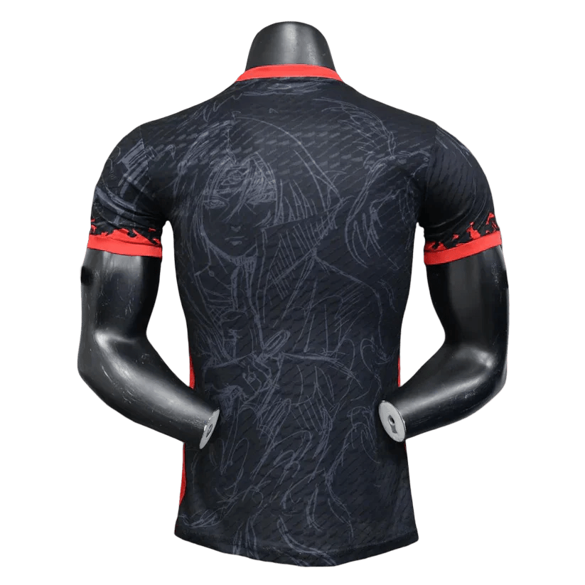 Itachi Black Jersey with Akatsuki red clouds and blood effects representing criminal organization sacrifice by NipponKits