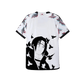 White Japan soccer jersey featuring anime-inspired design with Itachi Uchiha from Naruto, black crows, Konoha symbol