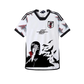 White Japan soccer jersey featuring anime-inspired design with Itachi Uchiha from Naruto, black crows, Konoha symbol, Adidas logo, and Japan national team crest
