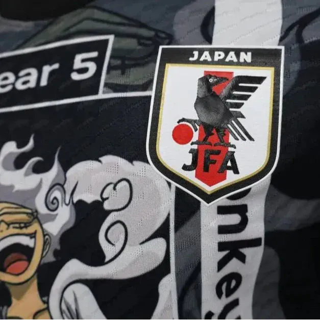 Japan Luffy Gear 5 jersey with authentic black and white manga styling and official JFA badge
