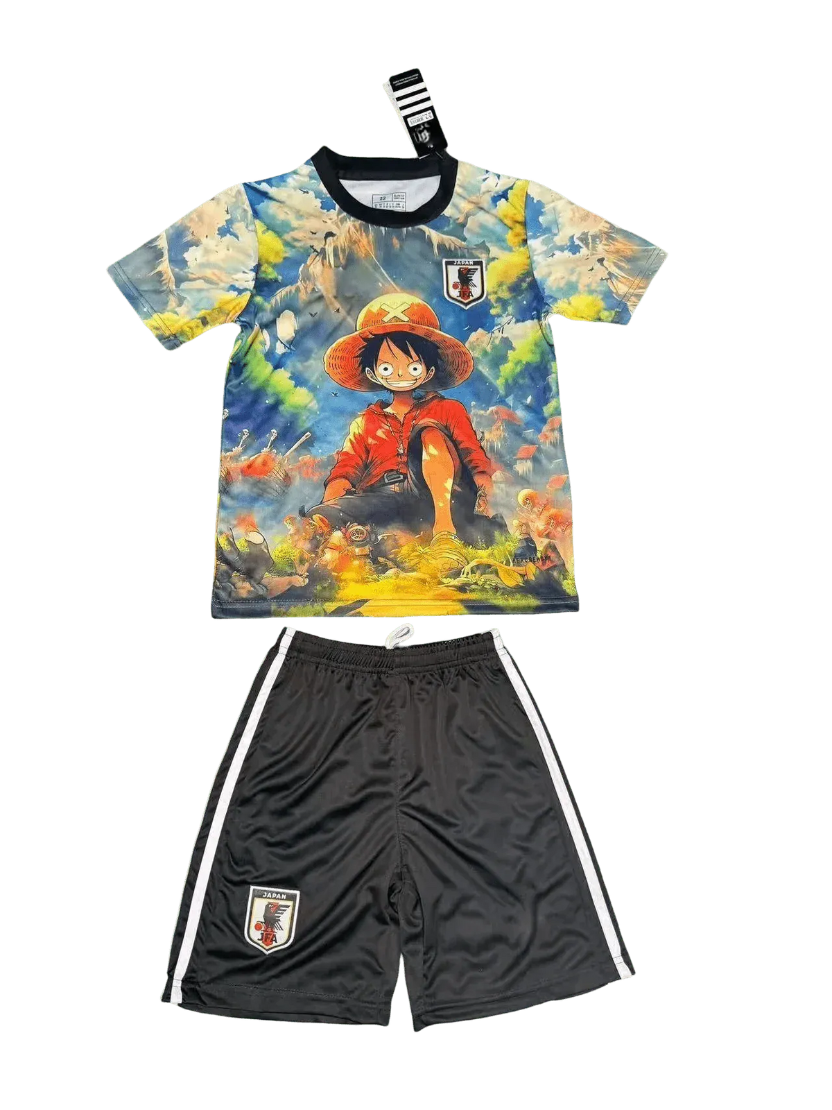 One Piece Luffy kids football kit with Japan badge