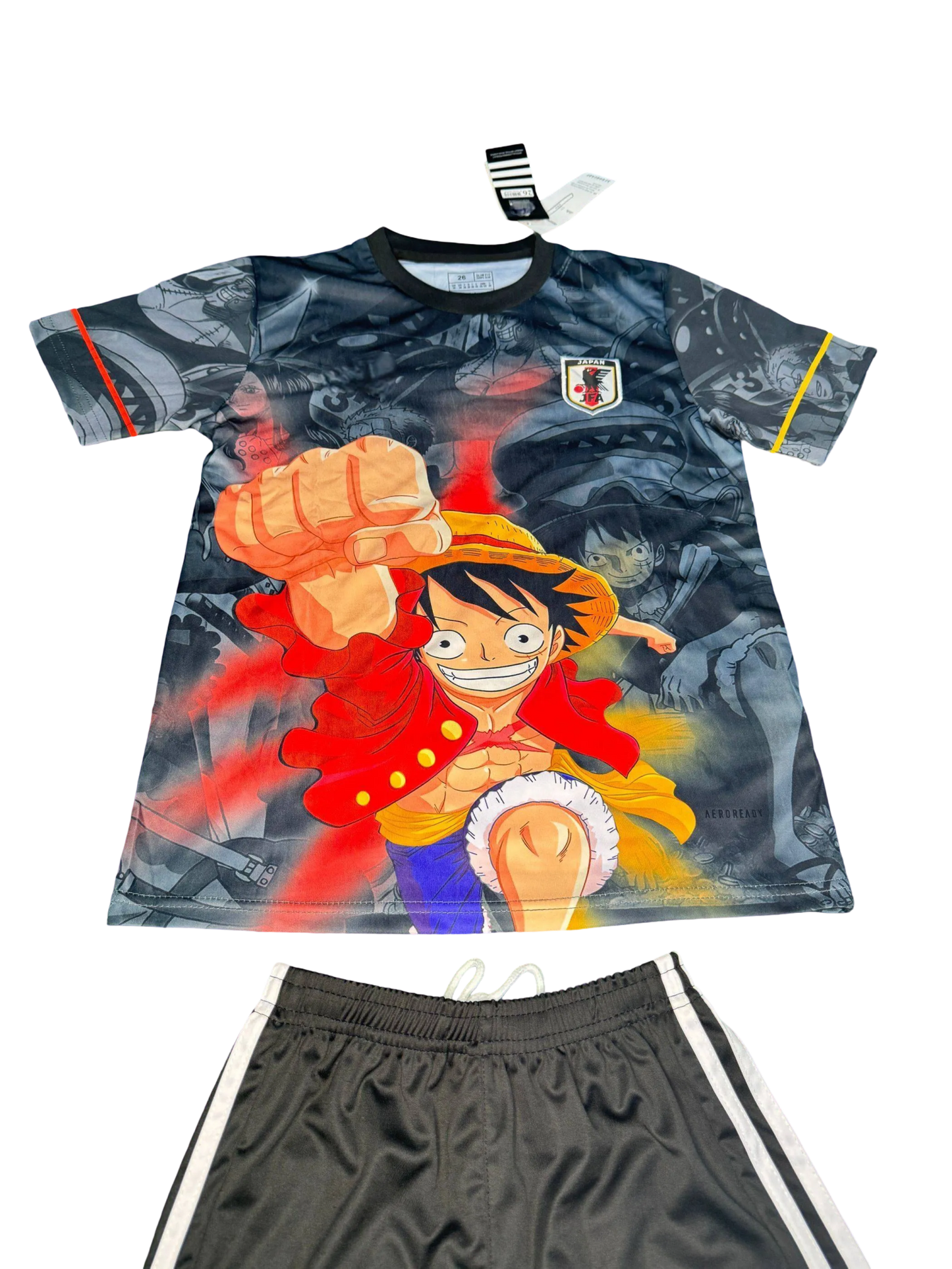 Kids soccer jersey and shorts set with Luffy anime design