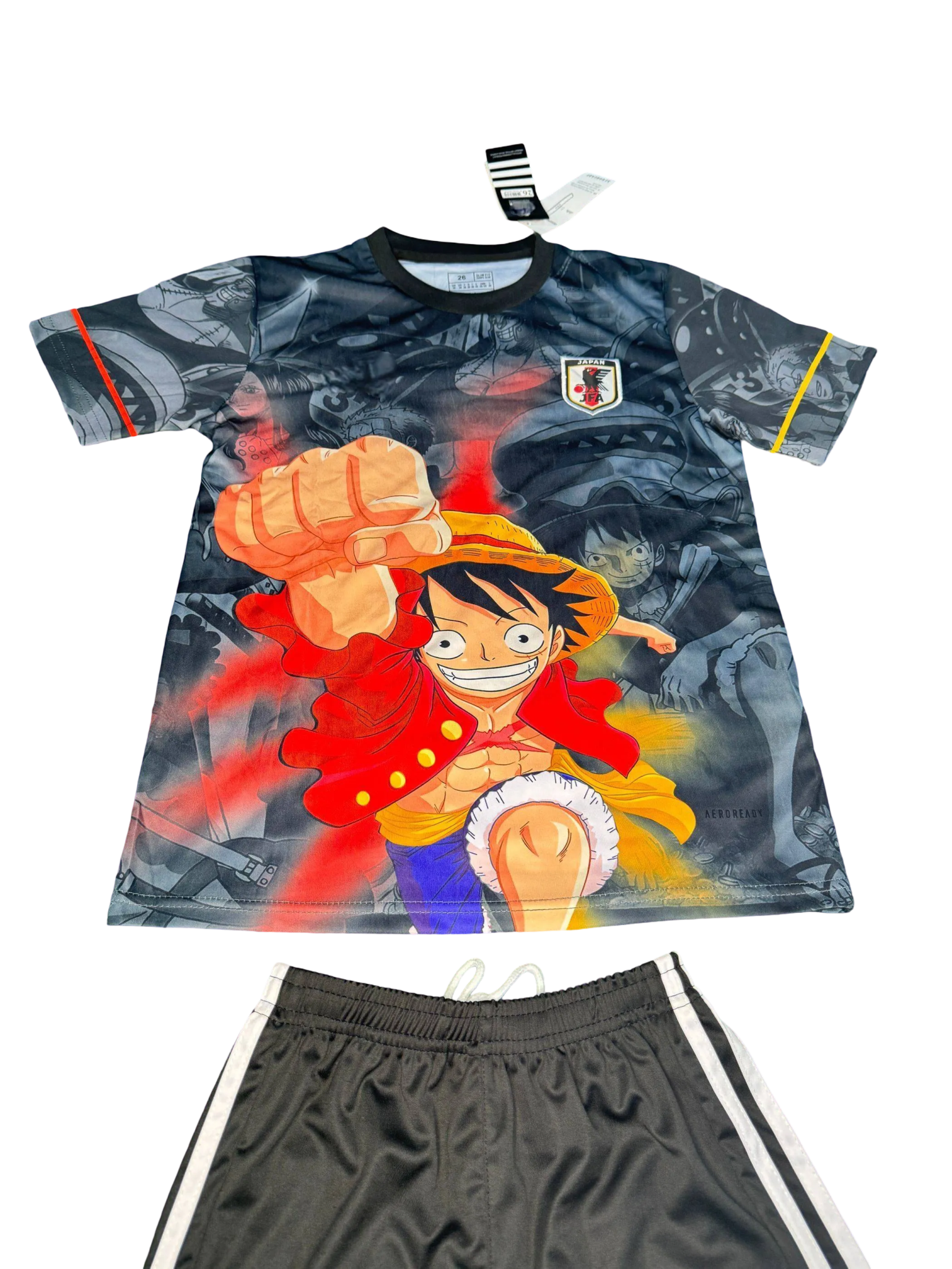 Kids soccer jersey and shorts set with Luffy anime design