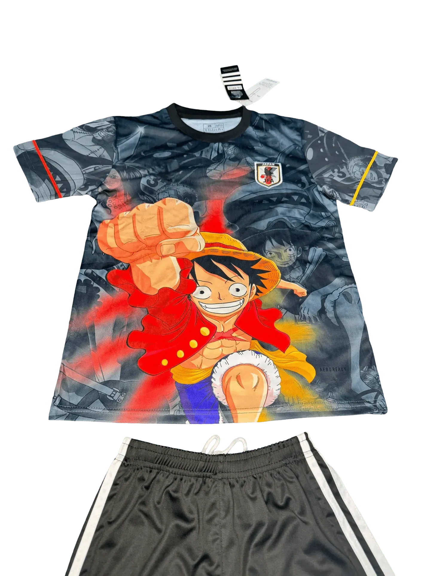 Kids soccer jersey and shorts set with Luffy anime design