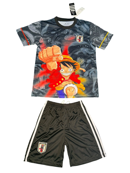 Japan Luffy Power Strike Youth Football Kit with anime jersey and shorts