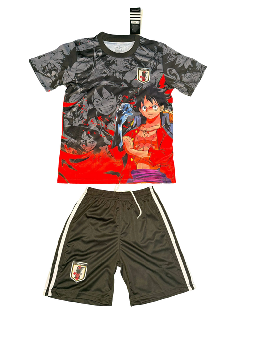 Japan Luffy Red Rage Youth Football Kit with jersey and shorts