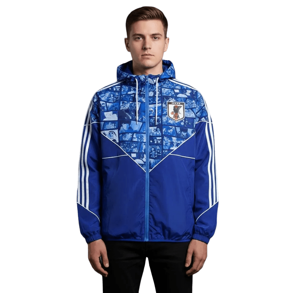 Japan manga blue windbreaker jacket detachable hoodie panel design
