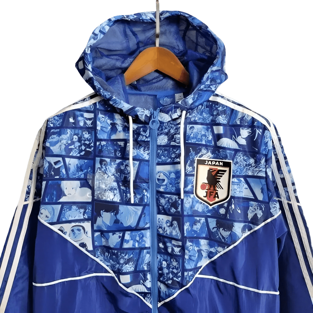 Japan manga panel windbreaker jacket blue white artwork
