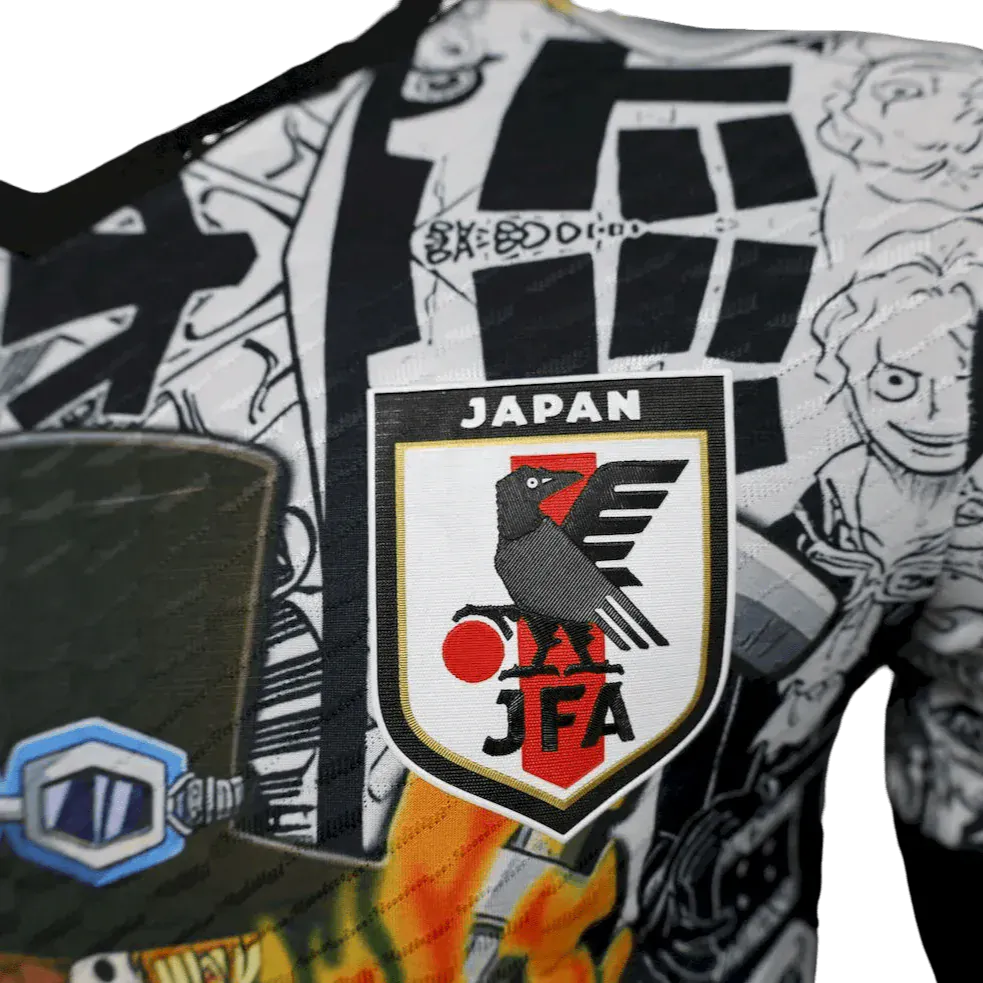 Premium Ace jersey showcasing storytelling collage with detailed character panels and flame artwork