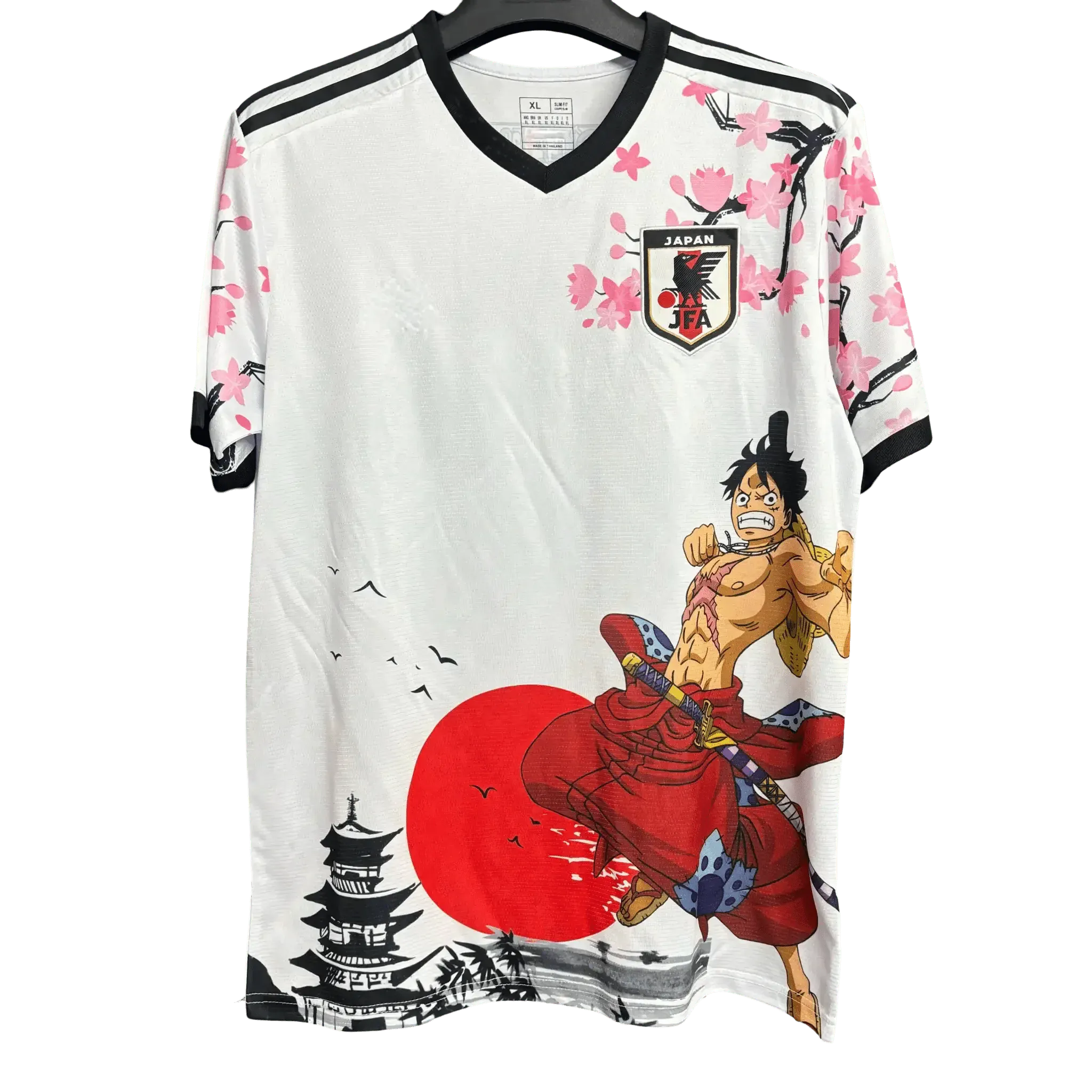 Japan one piece luffy sakura football jersey cherry blossom warrior front
