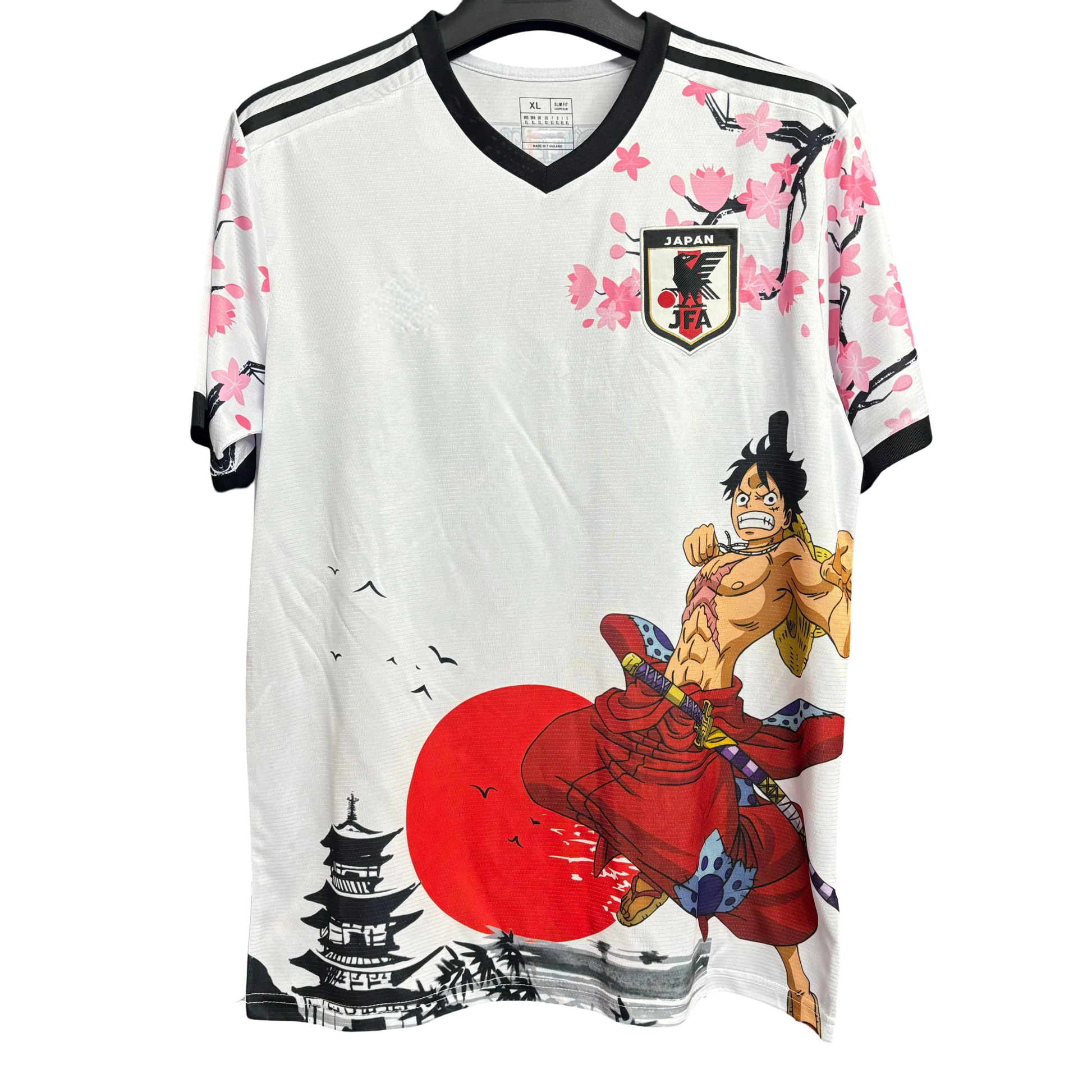 Japan one piece luffy sakura football jersey cherry blossom warrior front
