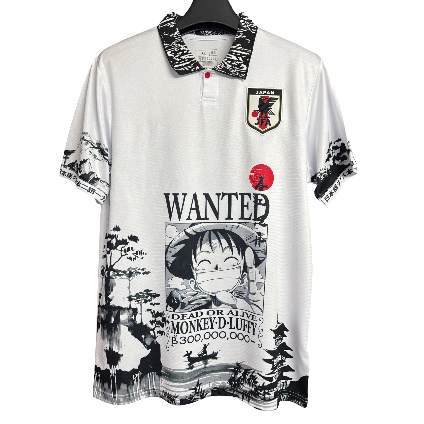 Japan one piece luffy wanted football jersey bounty poster design front
