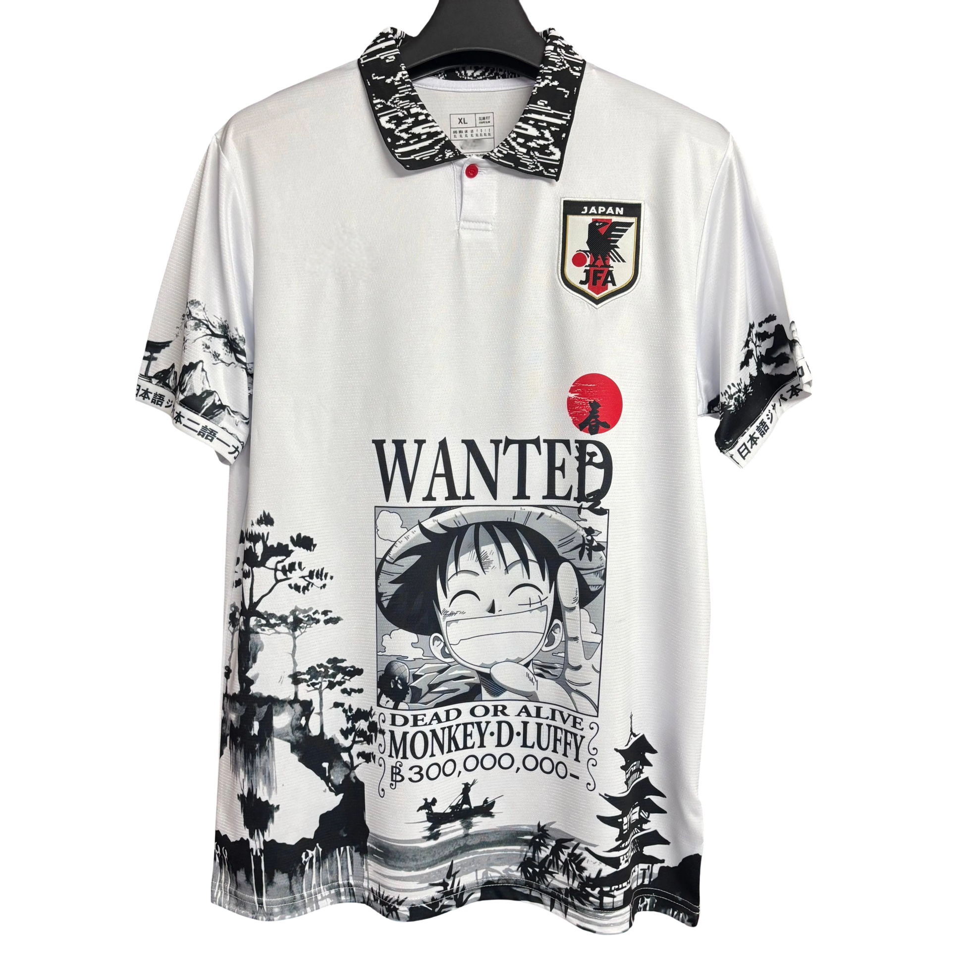Japan one piece luffy wanted football jersey bounty poster design front
