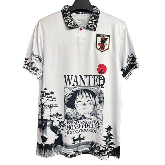 Japan one piece luffy wanted football jersey bounty poster design front
