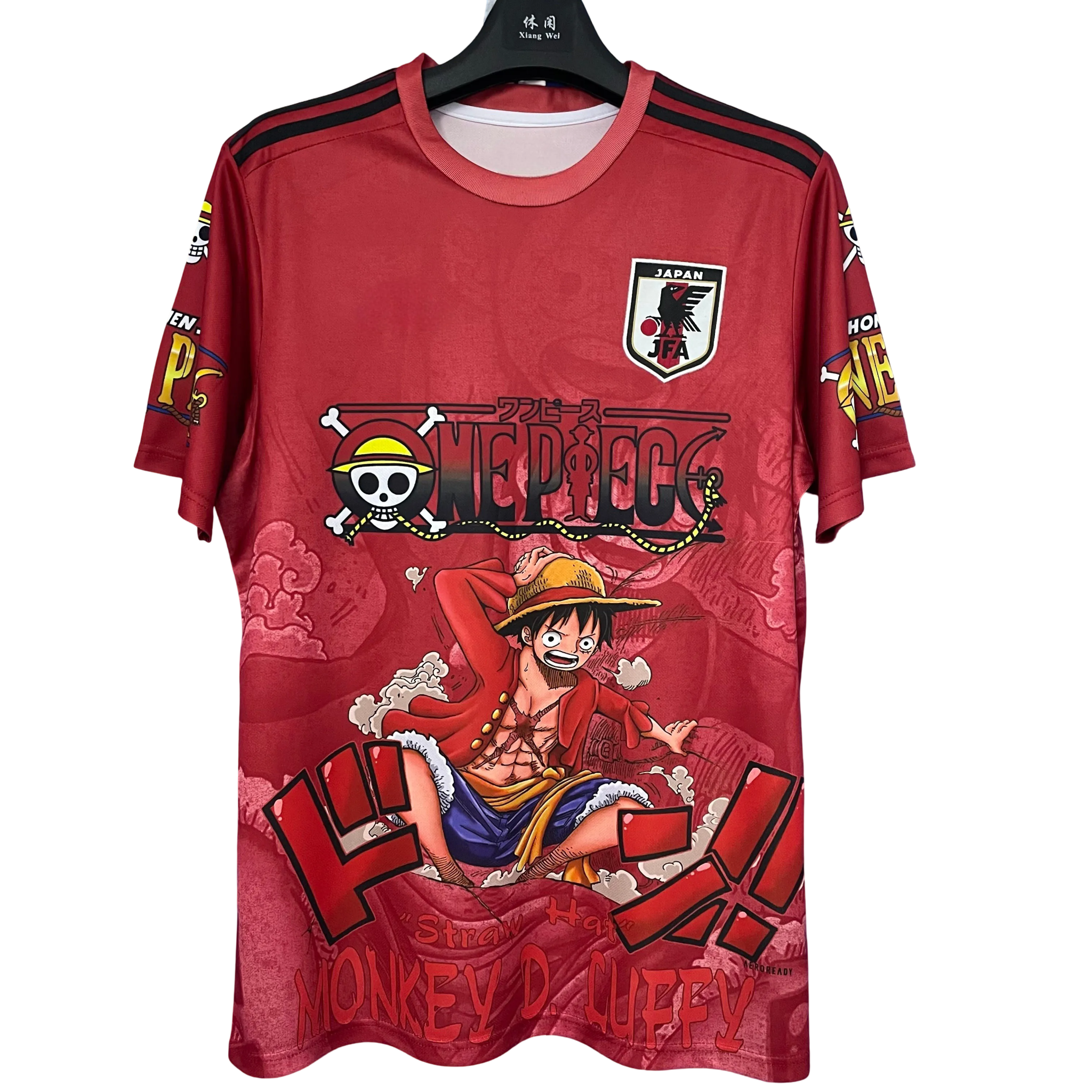 Front view of Japan One Piece Red Edition Jersey with Luffy artwork