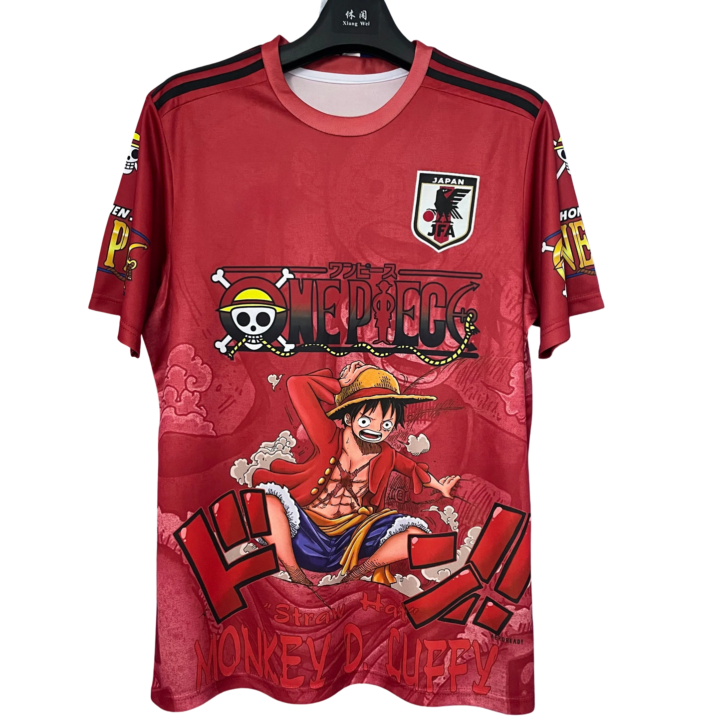 Front view of Japan One Piece Red Edition Jersey with Luffy artwork