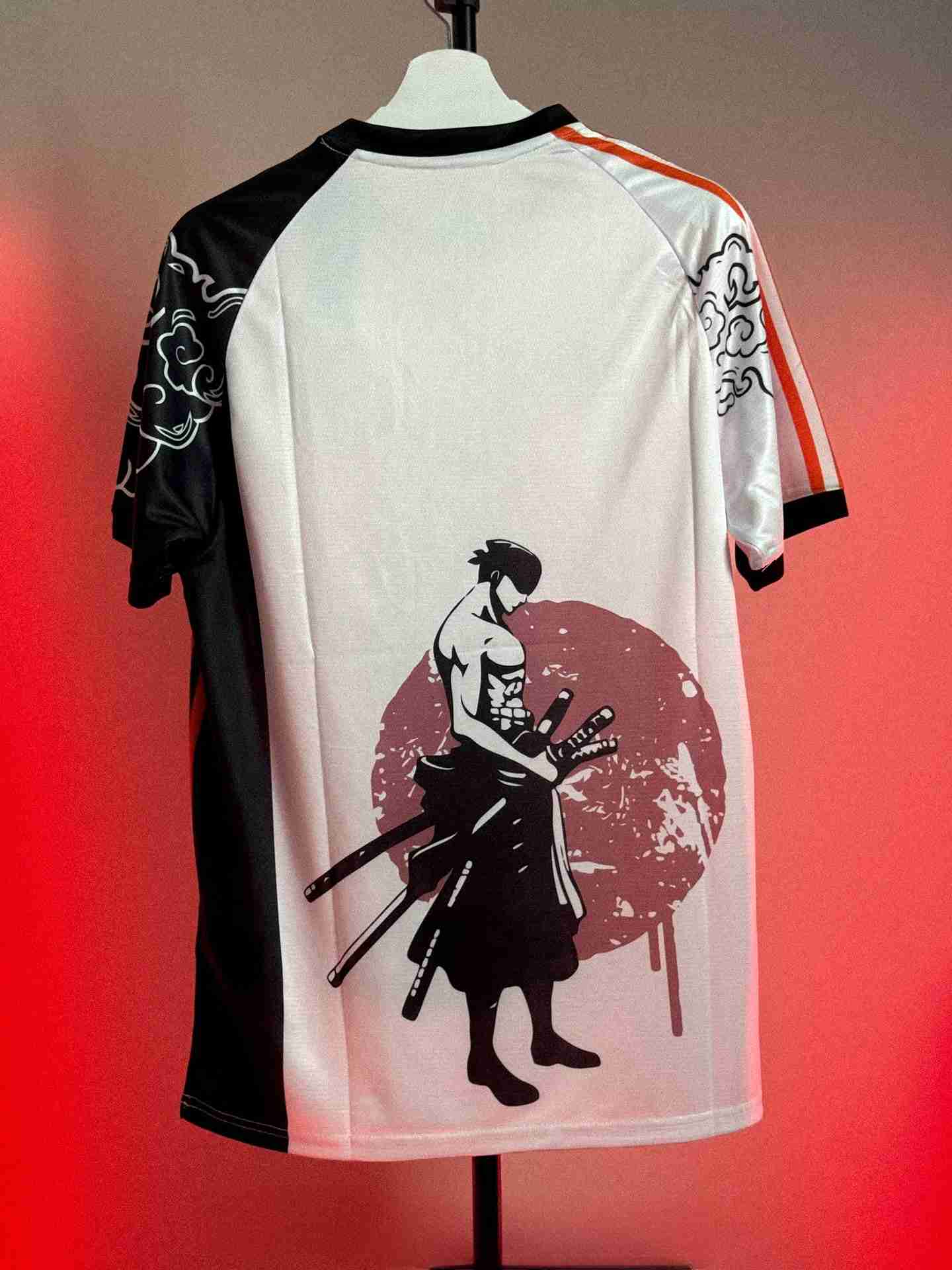 Japan one piece anime soccer jersey zoro swordmaster kanji design back

