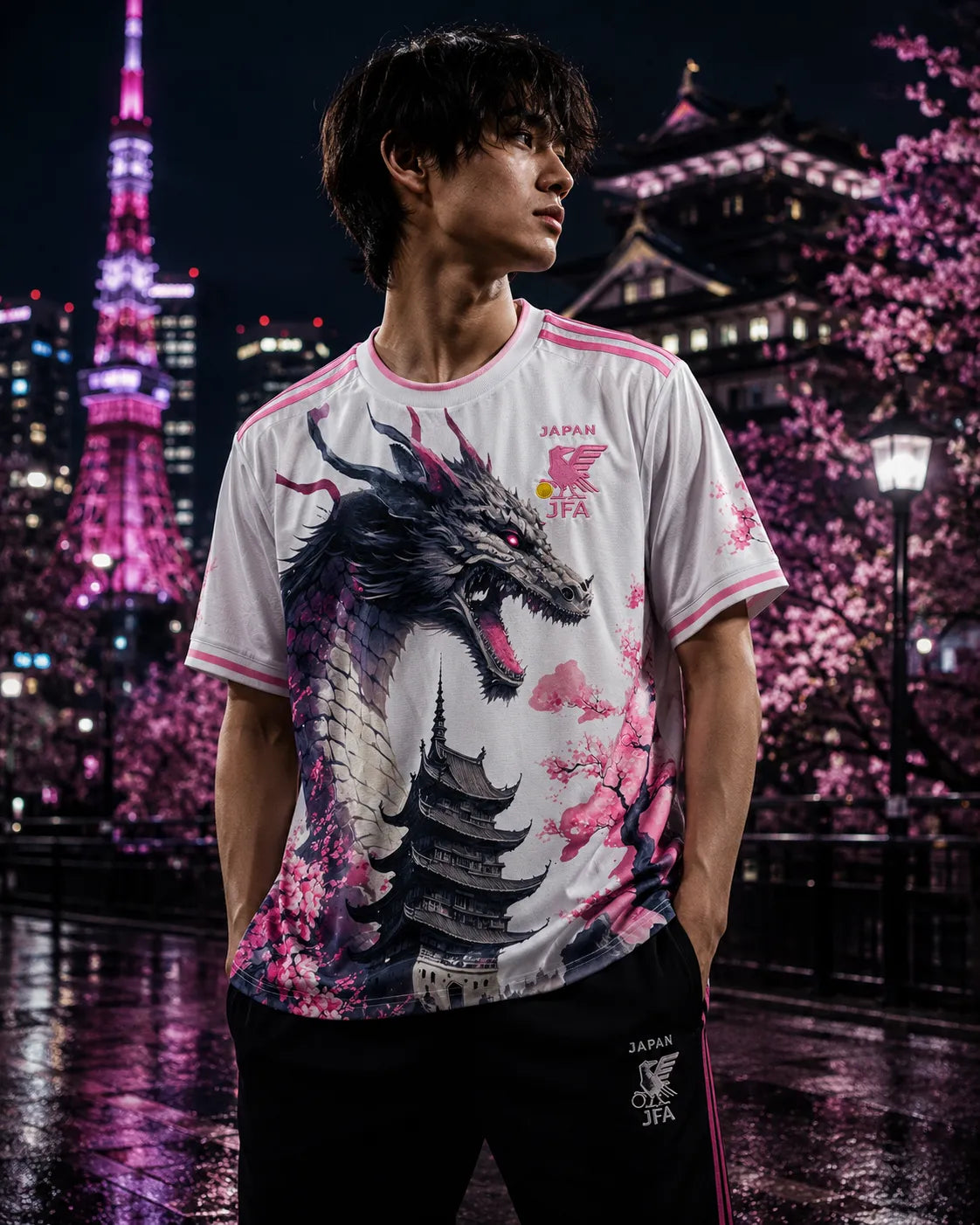 Japan Pink Dragon White Jersey