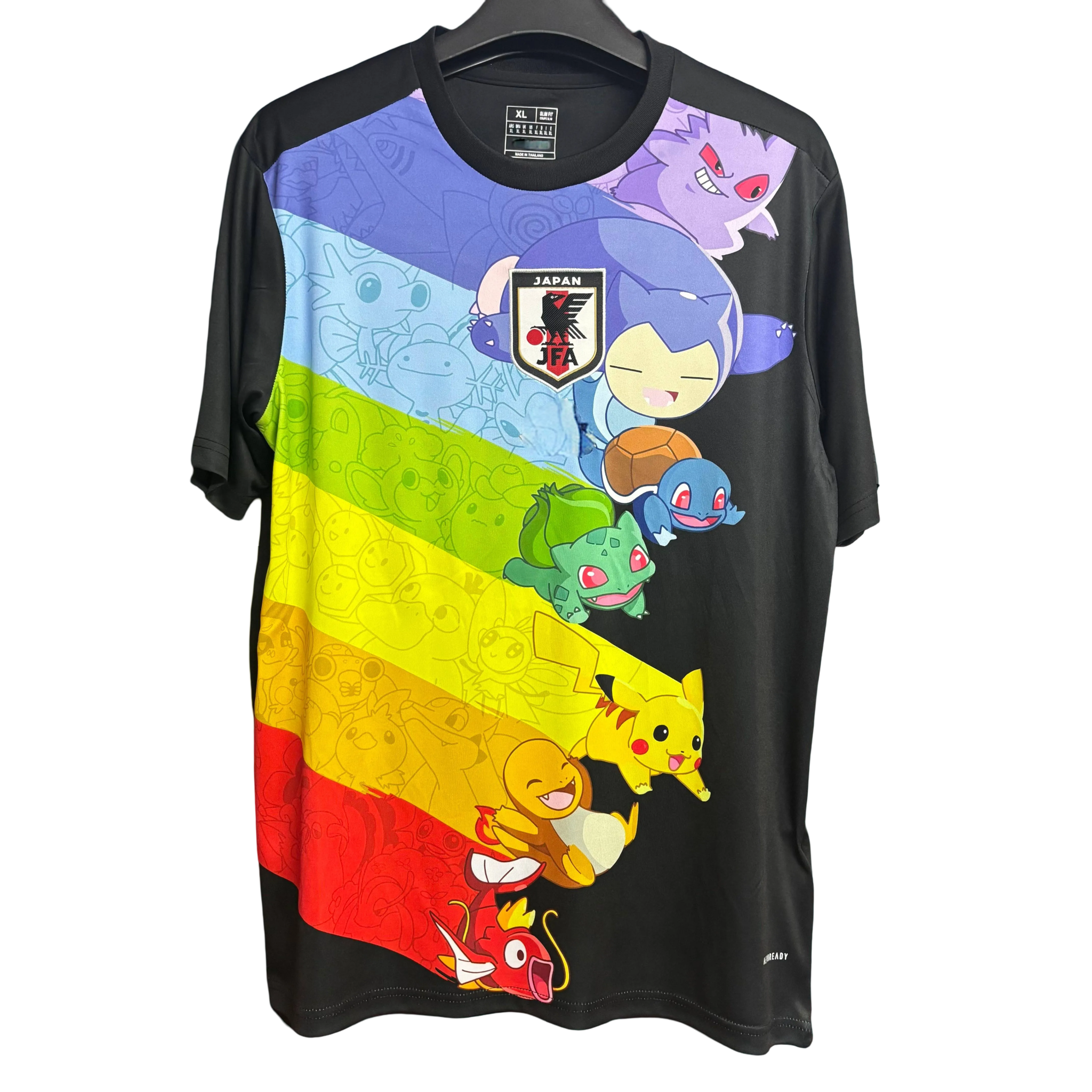 Japan pokemon rainbow football jersey kanto legends pikachu gradient front