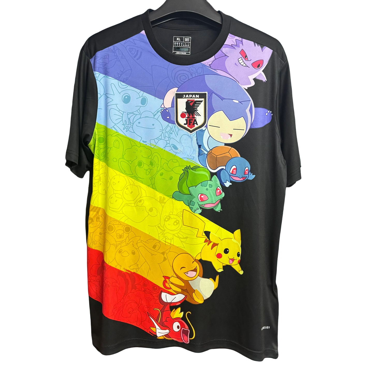 Japan pokemon rainbow football jersey kanto legends pikachu gradient front