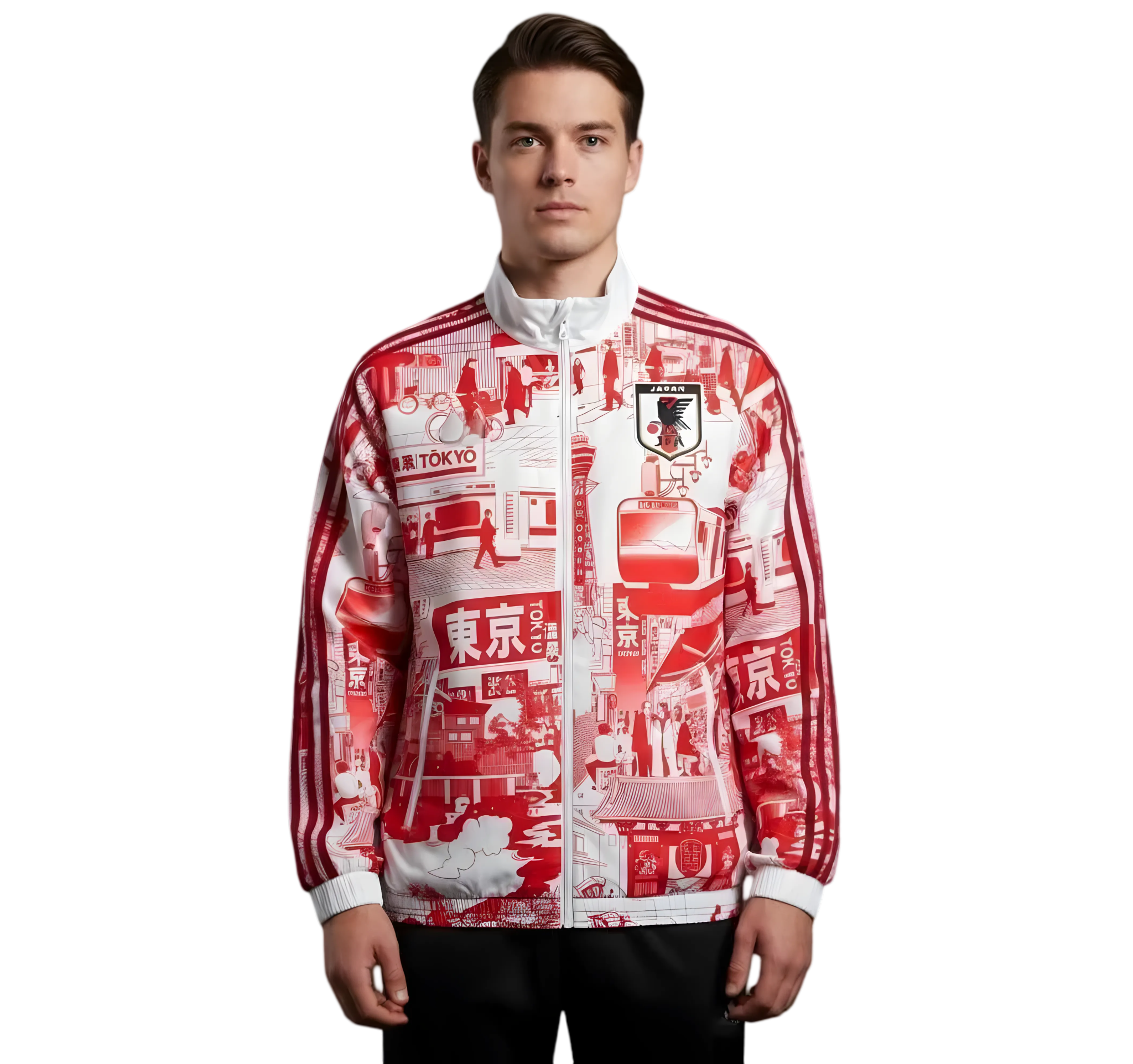 Japan reversible tokyo red tsubasa black zip jacket dual design
