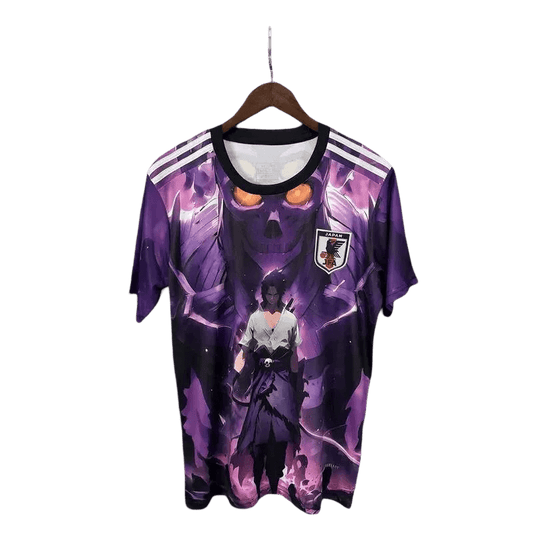 Premium Uchiha jersey featuring Susanoo energy effects with violet chakra manifestation and athletic construction