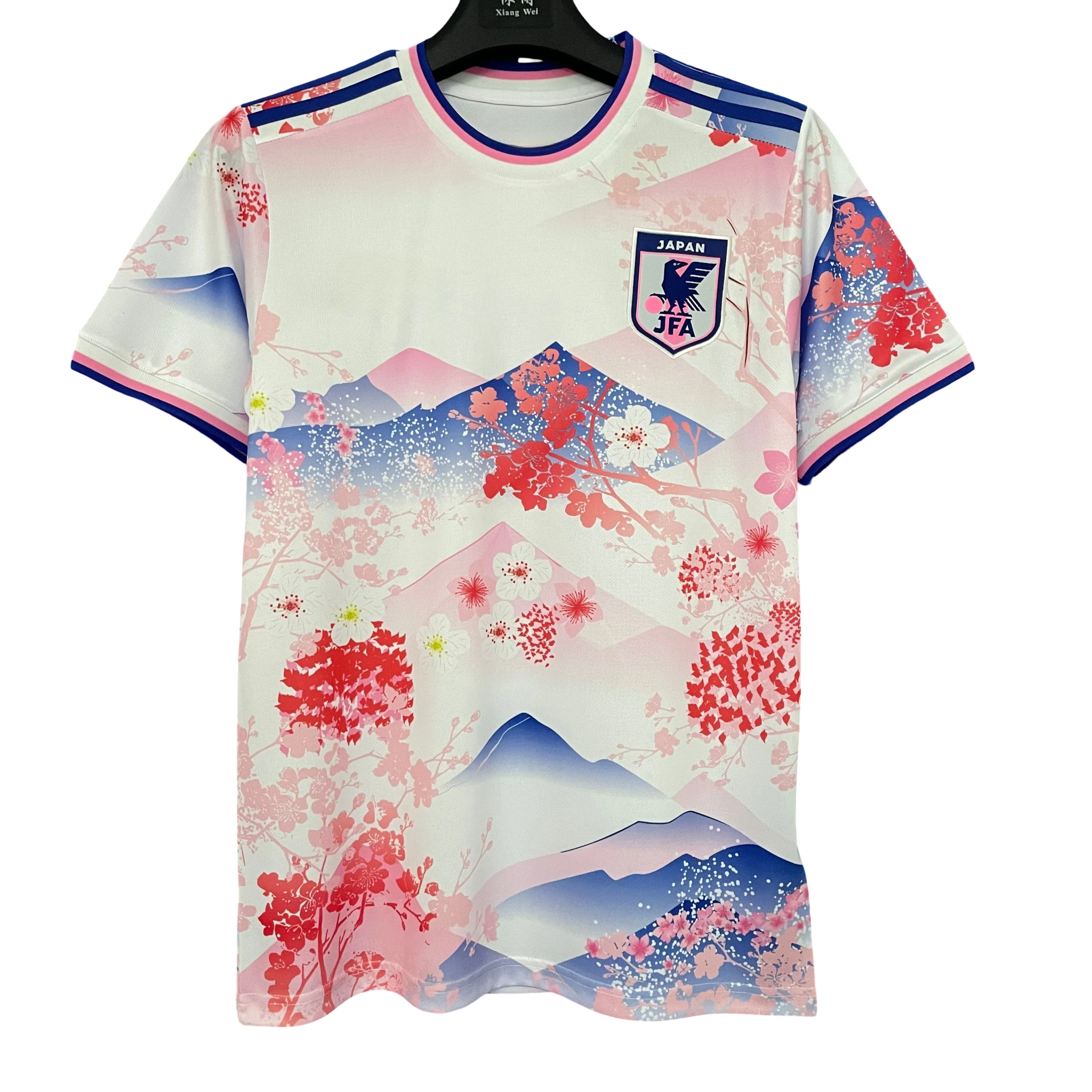Front view of Japan Sakura Fuji soccer jersey with cherry blossoms
