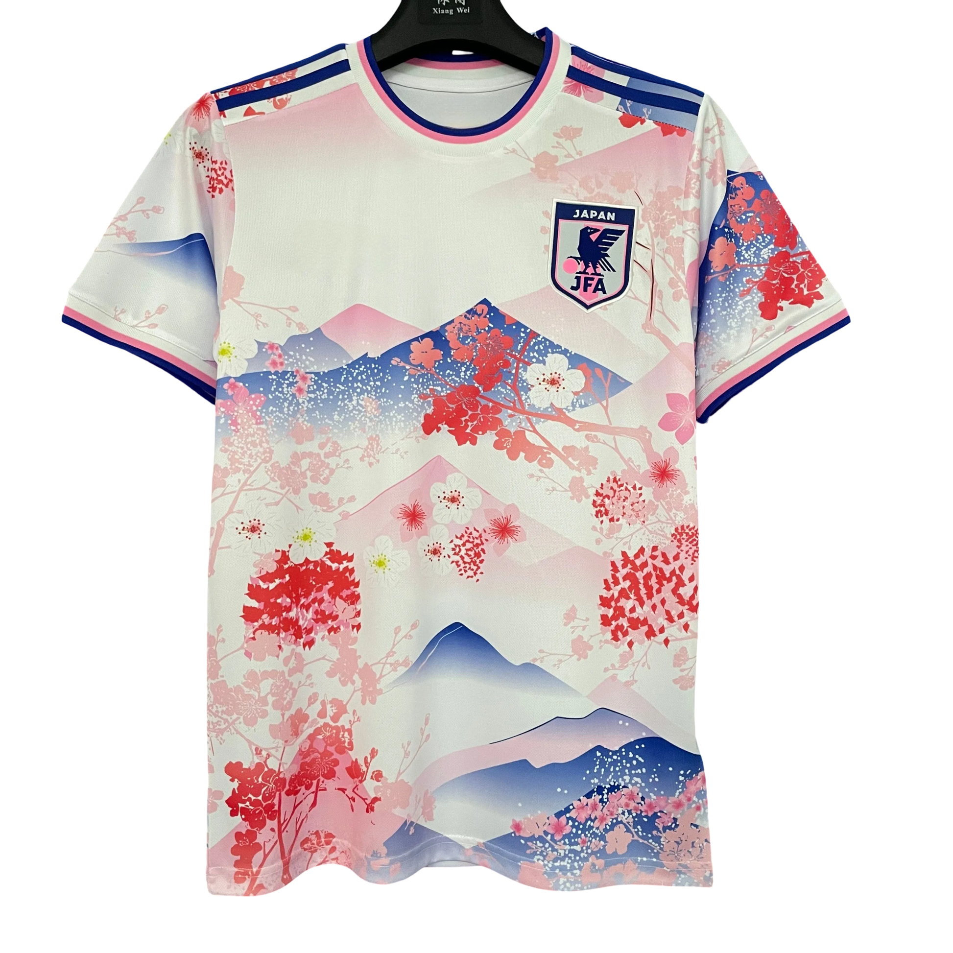 Front view of Japan Sakura Fuji soccer jersey with cherry blossoms
