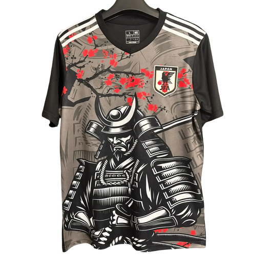 Japan black soccer jersey samurai armor red cherry blossom warrior front
