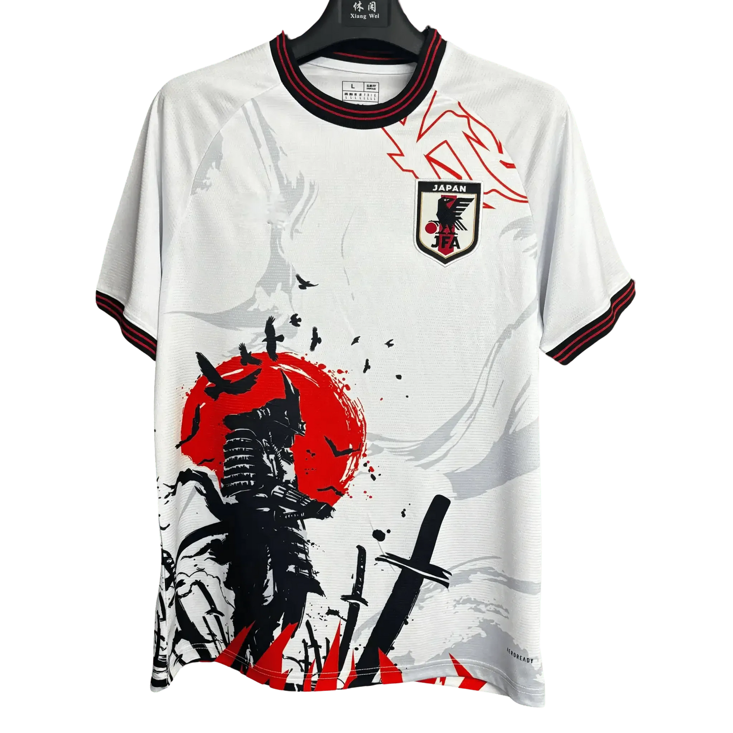 Japan samurai calligraphy ink red sun football jersey brushstroke art front
